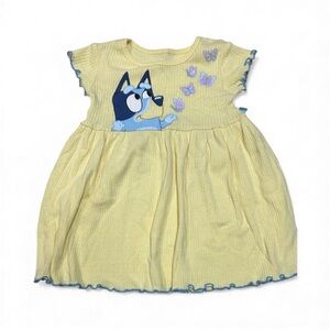 Charming Yellow Kids Dress with Cartoon and Butterfly Design
